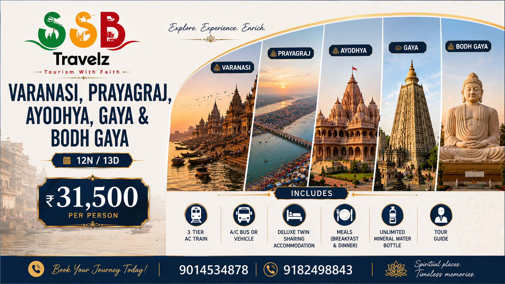 VARANASI, PRAYAGRAJ, AYODHYA, & BODH GAYA -12 DAYS TRAIN TRIP(9 Nights special stay at Kasi)